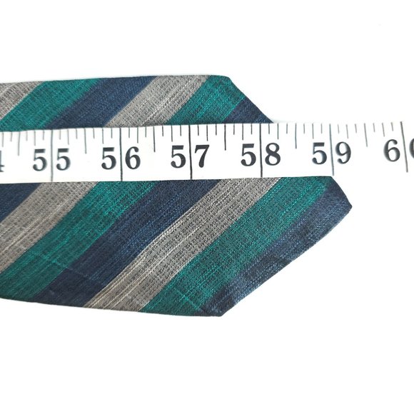 Halston III Men Tie 100% Italian Silk Striped Green Blue Gray Size 59x4 - NWOT - Picture 5 of 5